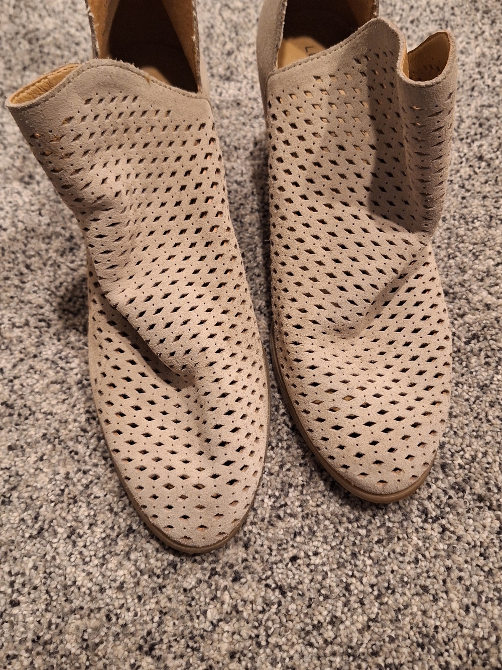 Lucky Brand Perforated Suede Ankle Booties - Light Taupe